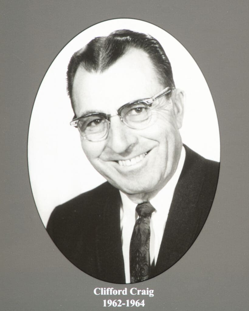 Black-and-white portrait of Clifford Craig in an oval frame, 1962–1964.